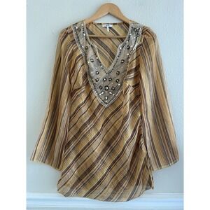 Metro7 Y2K Beaded Embellished Sheer Tunic Top Size Medium Fairy Boho Festival